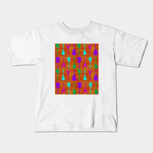 Retro Guitar Pattern Kids T-Shirt by Jps Creatorium